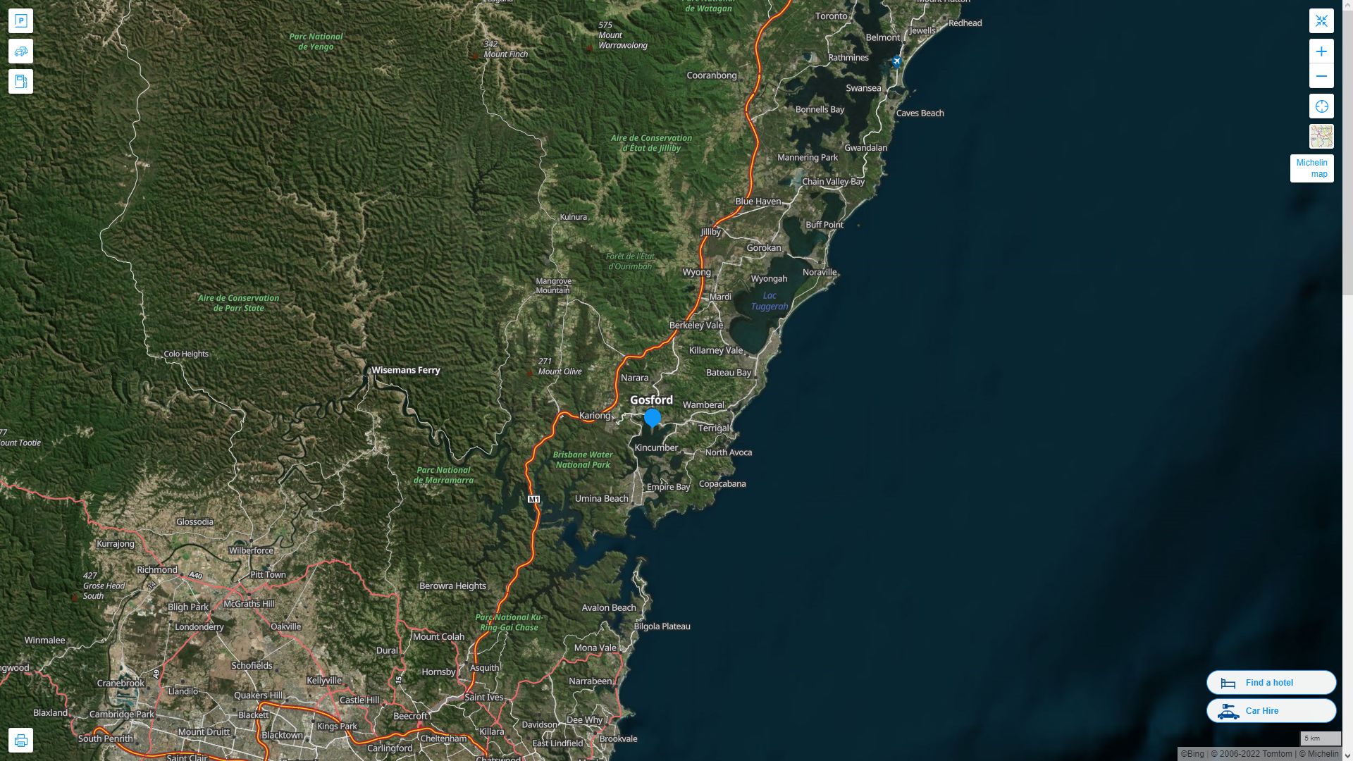Gosford Highway and Road Map with Satellite View